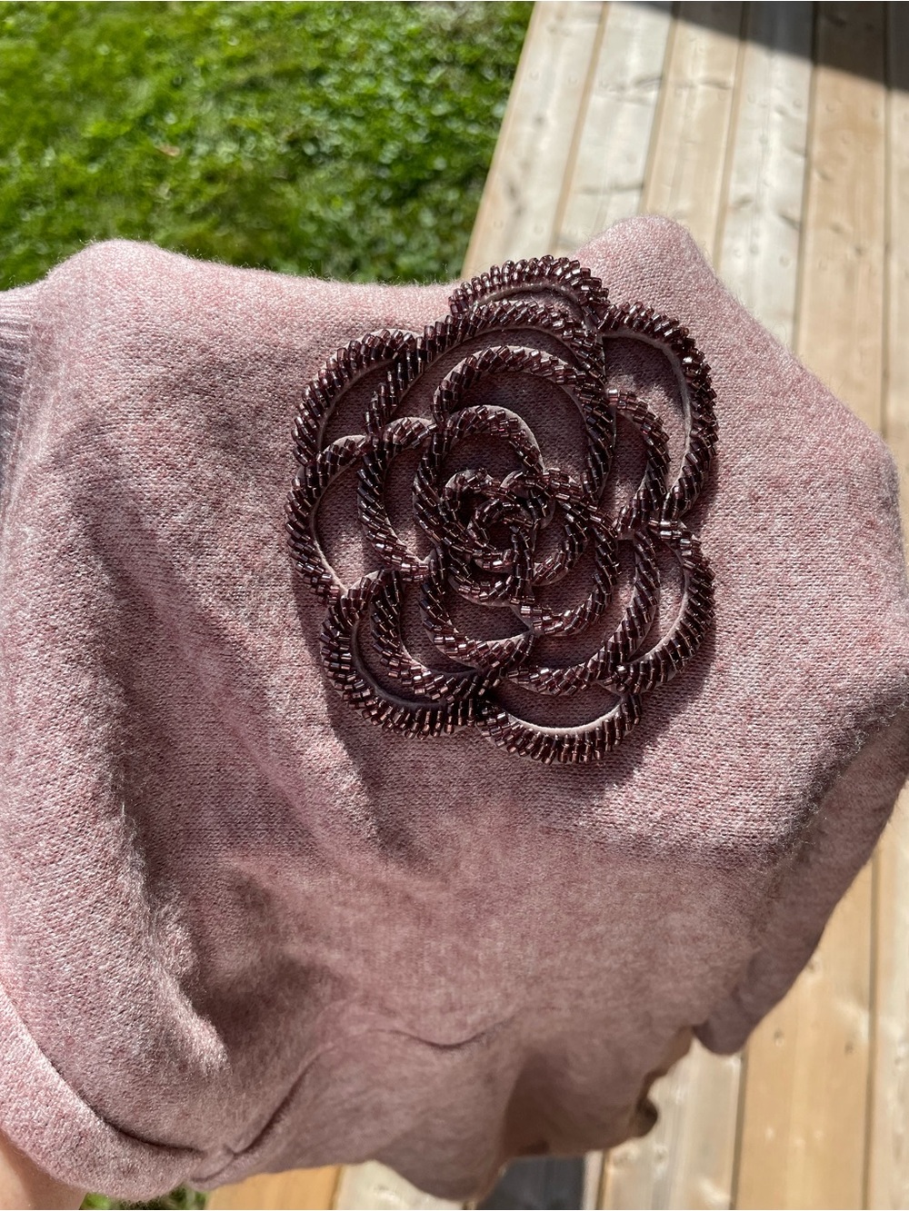 RW&CO. Mauve Crew Neck brushed Sweater with purple Floral Appliqué